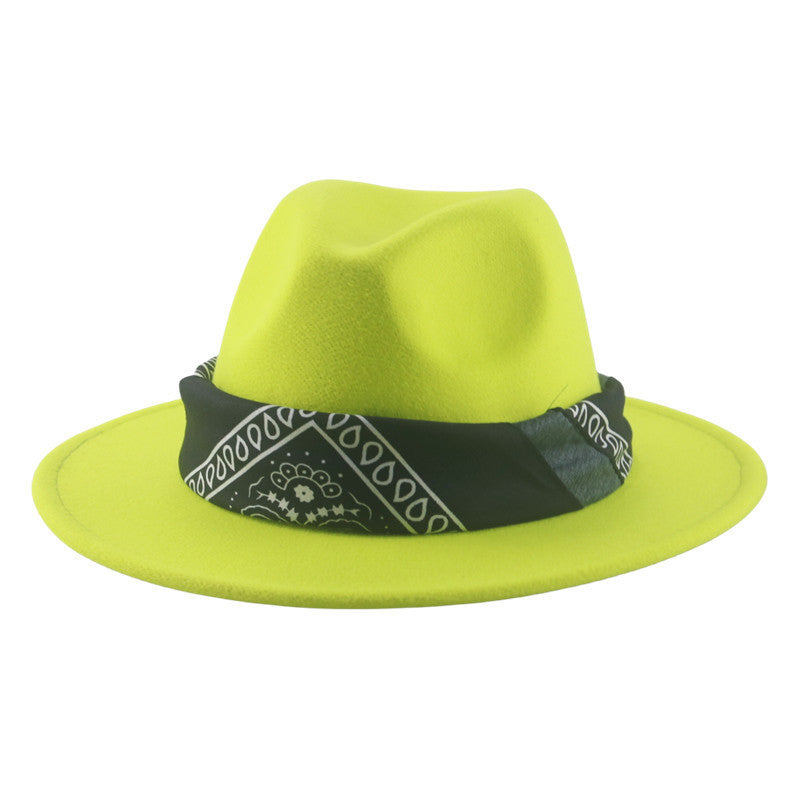 Paisley Ribbon Wide Brim Woolen Top Hat Felt Cowboy Hat