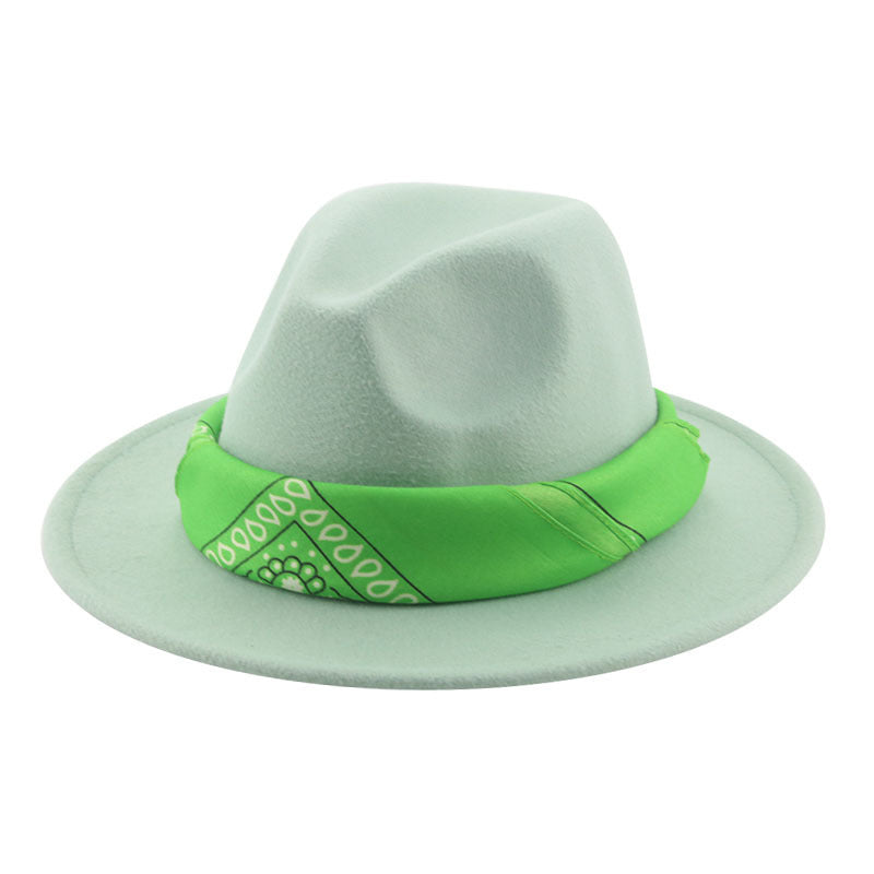 Paisley Ribbon Wide Brim Woolen Top Hat Felt Cowboy Hat