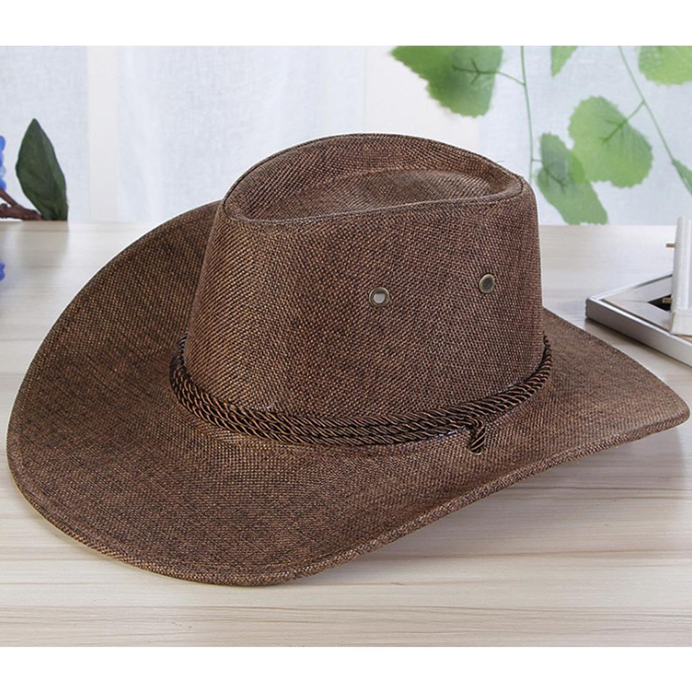 Men's linen Solid Color Cool Western Cowboy Male Cycling Hat Accessories Sunscreen
