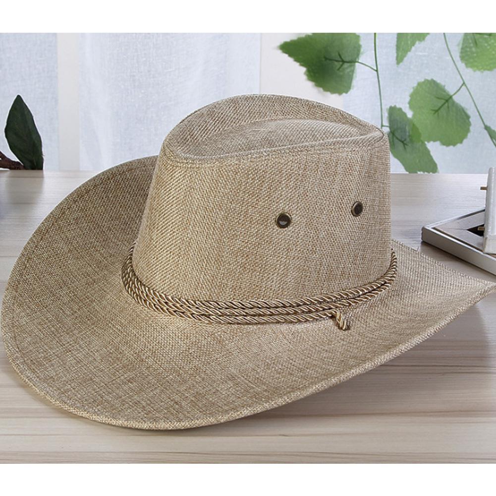 Men's linen Solid Color Cool Western Cowboy Male Cycling Hat Accessories Sunscreen