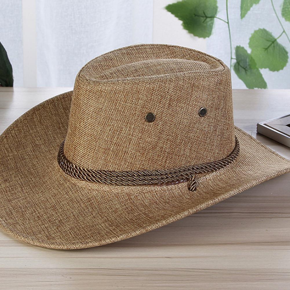 Men's linen Solid Color Cool Western Cowboy Male Cycling Hat Accessories Sunscreen