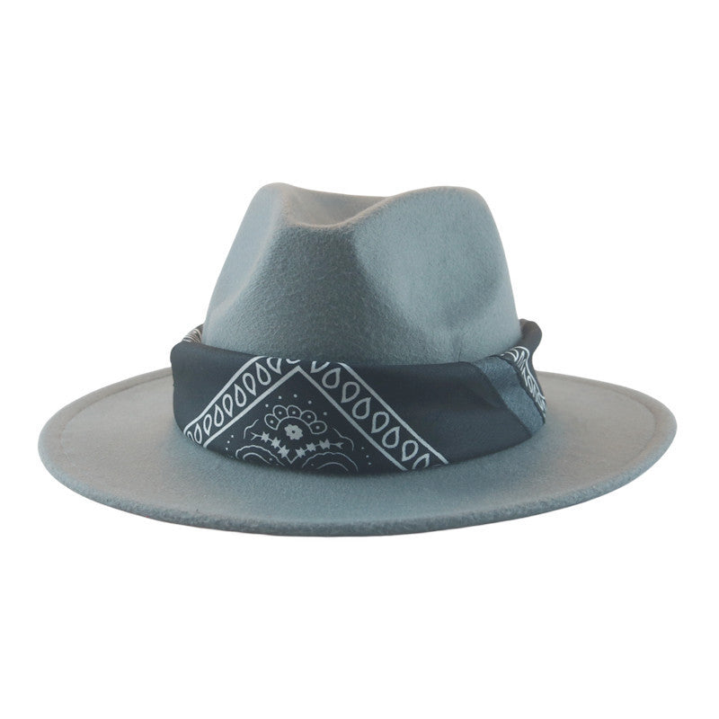 Paisley Ribbon Wide Brim Woolen Top Hat Felt Cowboy Hat