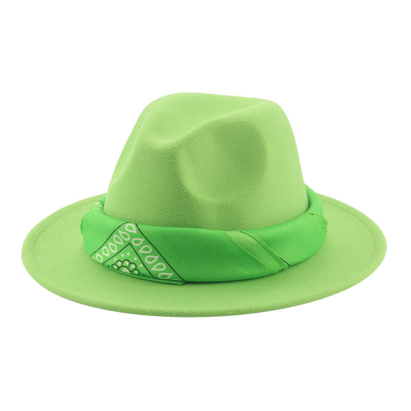 Paisley Ribbon Wide Brim Woolen Top Hat Felt Cowboy Hat