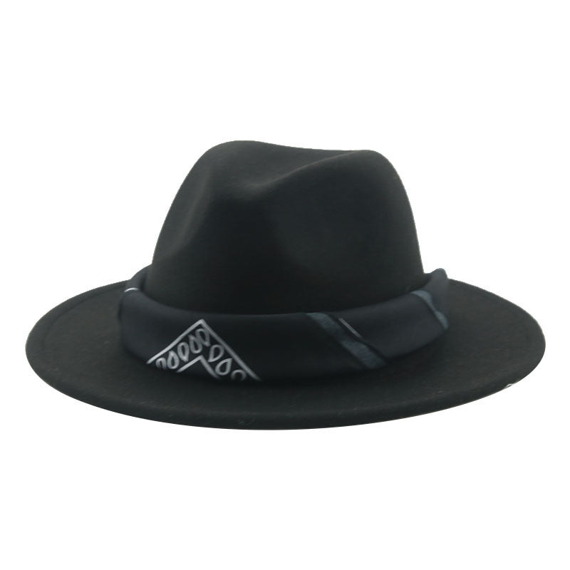 Paisley Ribbon Wide Brim Woolen Top Hat Felt Cowboy Hat