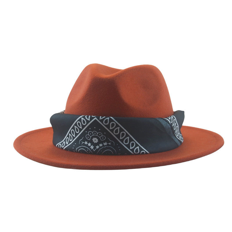 Paisley Ribbon Wide Brim Woolen Top Hat Felt Cowboy Hat