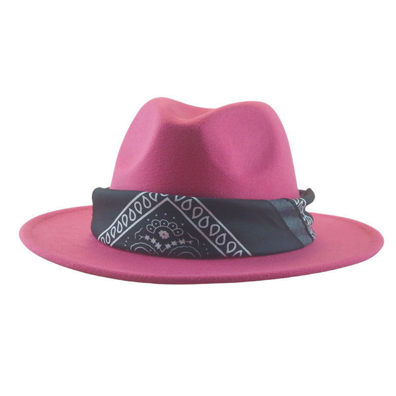 Paisley Ribbon Wide Brim Woolen Top Hat Felt Cowboy Hat
