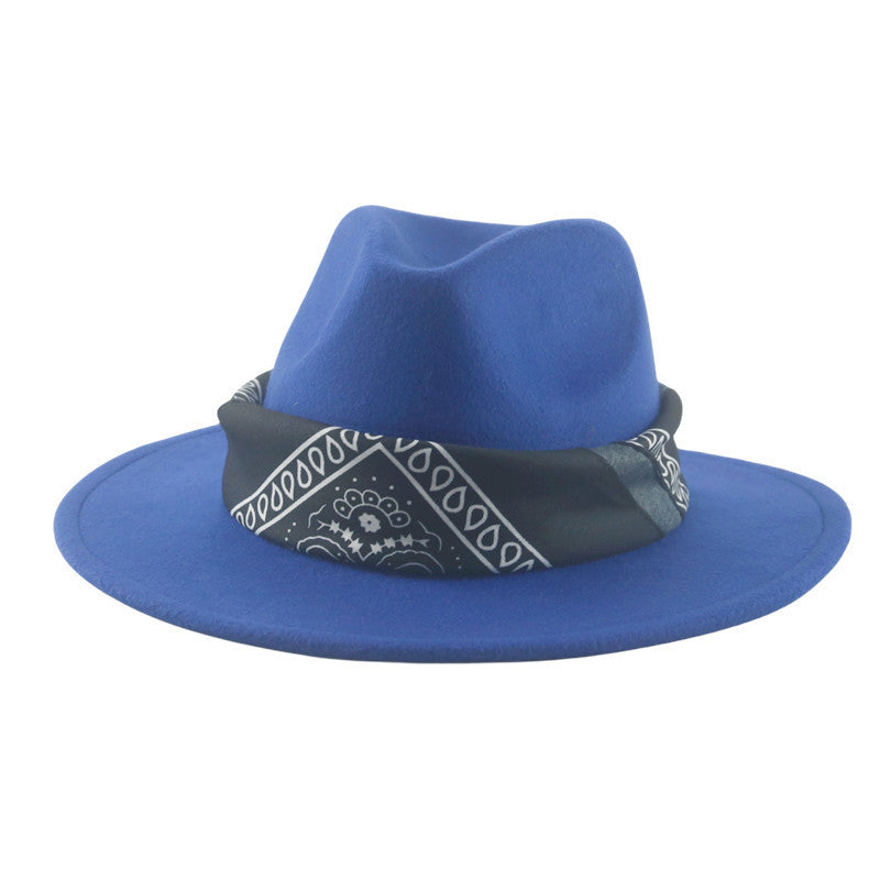 Paisley Ribbon Wide Brim Woolen Top Hat Felt Cowboy Hat