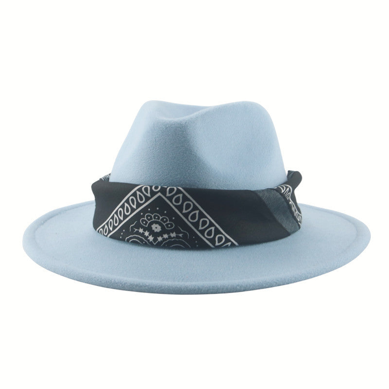 Paisley Ribbon Wide Brim Woolen Top Hat Felt Cowboy Hat