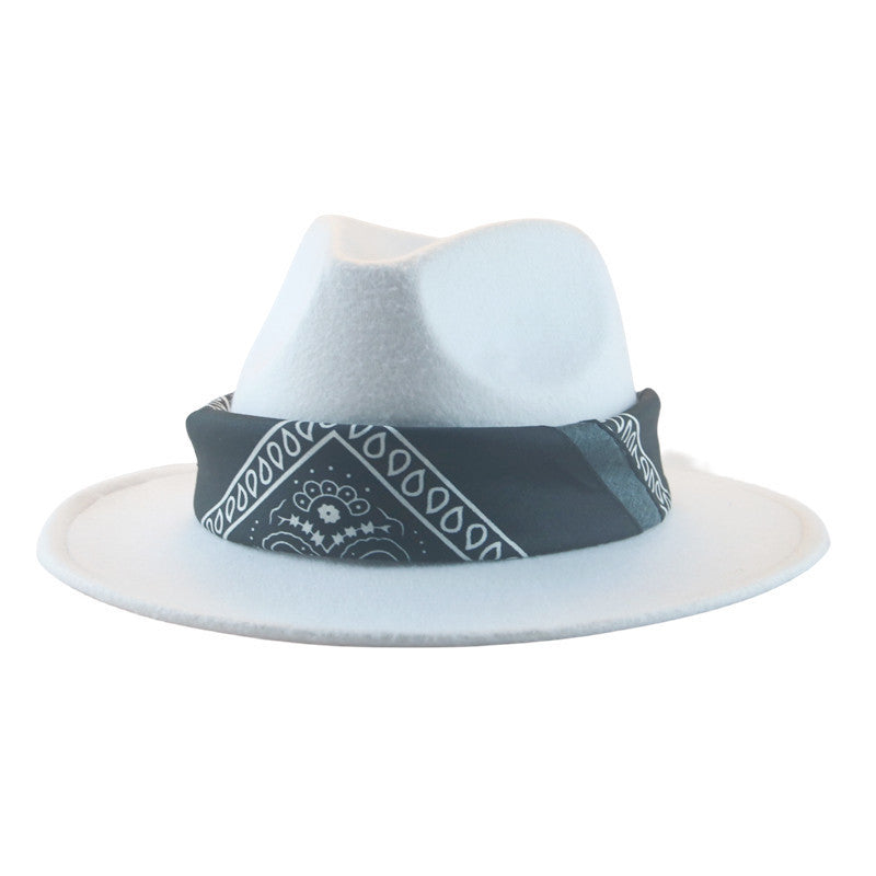 Paisley Ribbon Wide Brim Woolen Top Hat Felt Cowboy Hat