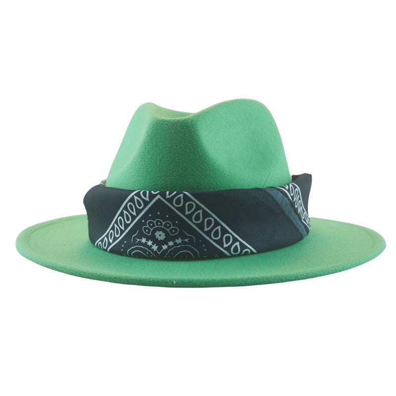 Paisley Ribbon Wide Brim Woolen Top Hat Felt Cowboy Hat