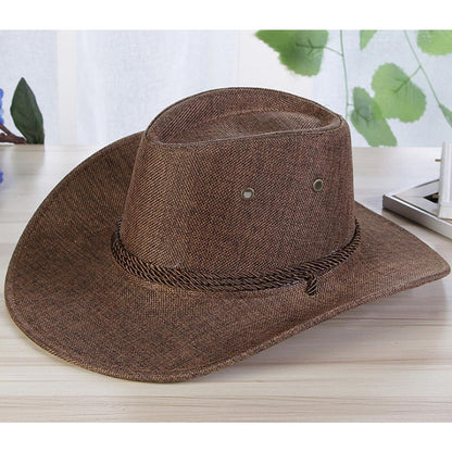 Men's linen Solid Color Cool Western Cowboy Male Cycling Hat Accessories Sunscreen