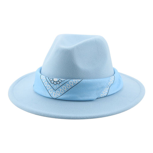 Paisley Ribbon Wide Brim Woolen Top Hat Felt Cowboy Hat