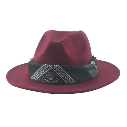 Paisley Ribbon Wide Brim Woolen Top Hat Felt Cowboy Hat