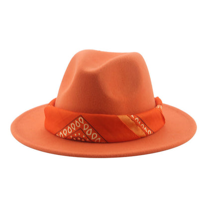 Paisley Ribbon Wide Brim Woolen Top Hat Felt Cowboy Hat