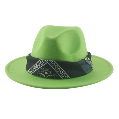 Paisley Ribbon Wide Brim Woolen Top Hat Felt Cowboy Hat